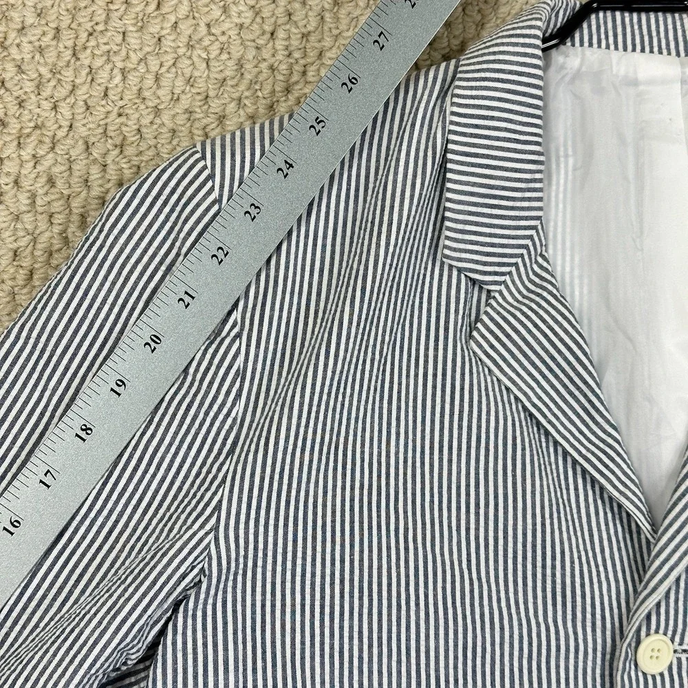 Vtg Toppe Sportscoat Mens L Blue/White Seersucker Jacket Blazer Embroider Crest